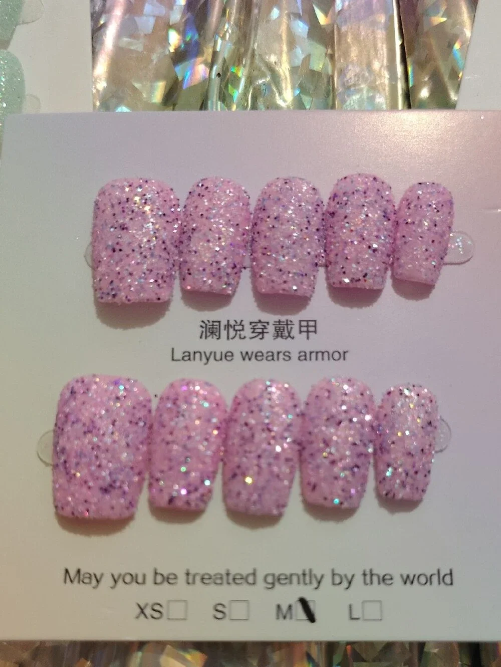 Nail Art Glitter Press-On Nails - Pink, Mint & Gold